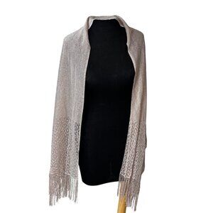 Lightweight Gold Pink Knit Shawl Wrap With Fringe Detailing